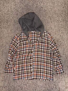 Old Navy Multicolor Plaid Hooded button up with Gray Hood 5t